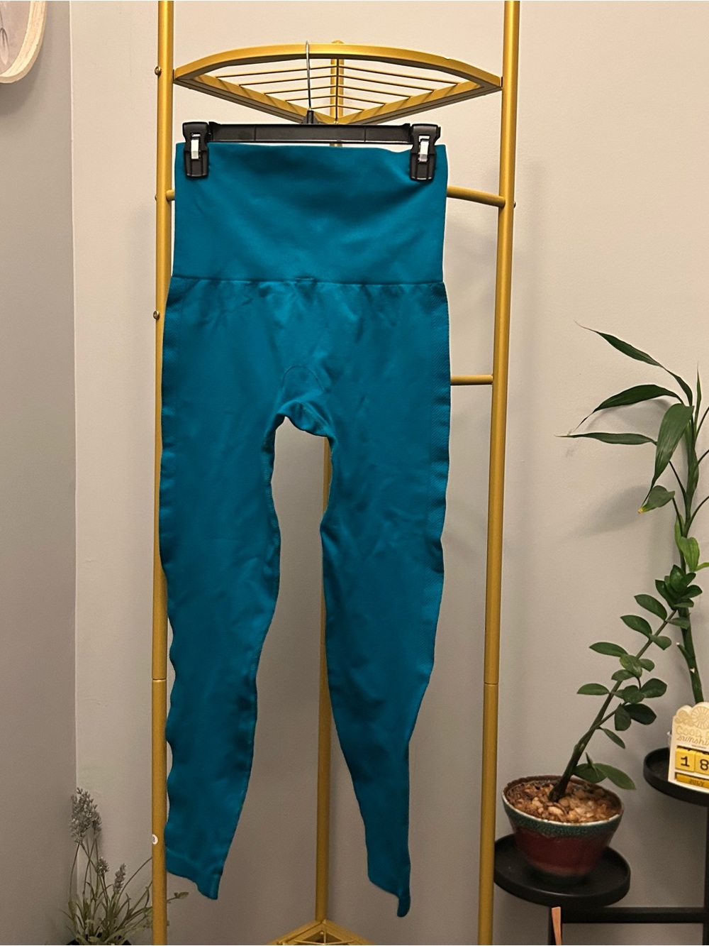Homma Athleisure high waisted tummy control stretch leggings in teal size L - Picture 3 of 8